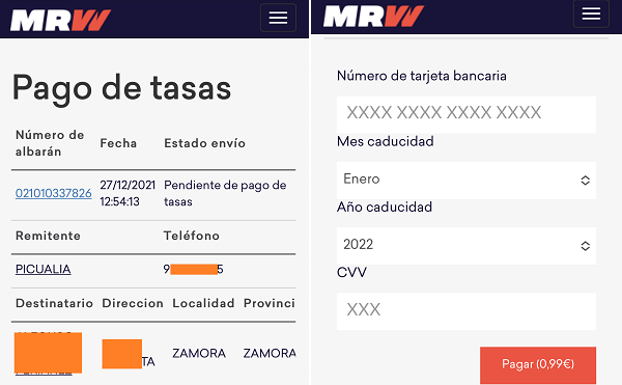 SMS para suplantar envíos de MRW